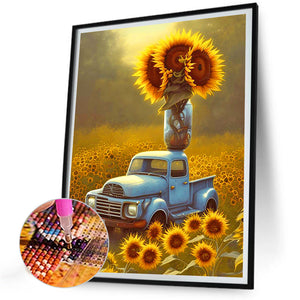 Sunflower And Car 30*40CM(Canvas) Full Round Drill Diamond Painting