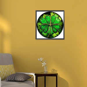 Round Plate Glass Four-Leaf Clover 30*30CM(Canvas) Full Round Drill Diamond Painting