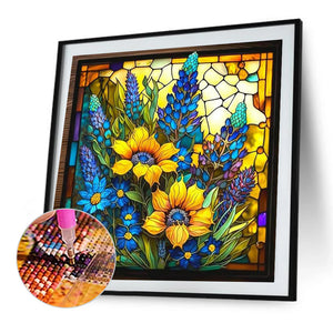 Stained Glass Sunflowers 35*35CM(Canvas) Full Round Drill Diamond Painting