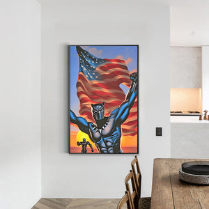 Black Panther With American Flag 40*60CM(Canvas) Full Round Drill Diamond Painting