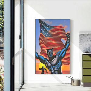 Black Panther With American Flag 40*60CM(Canvas) Full Round Drill Diamond Painting