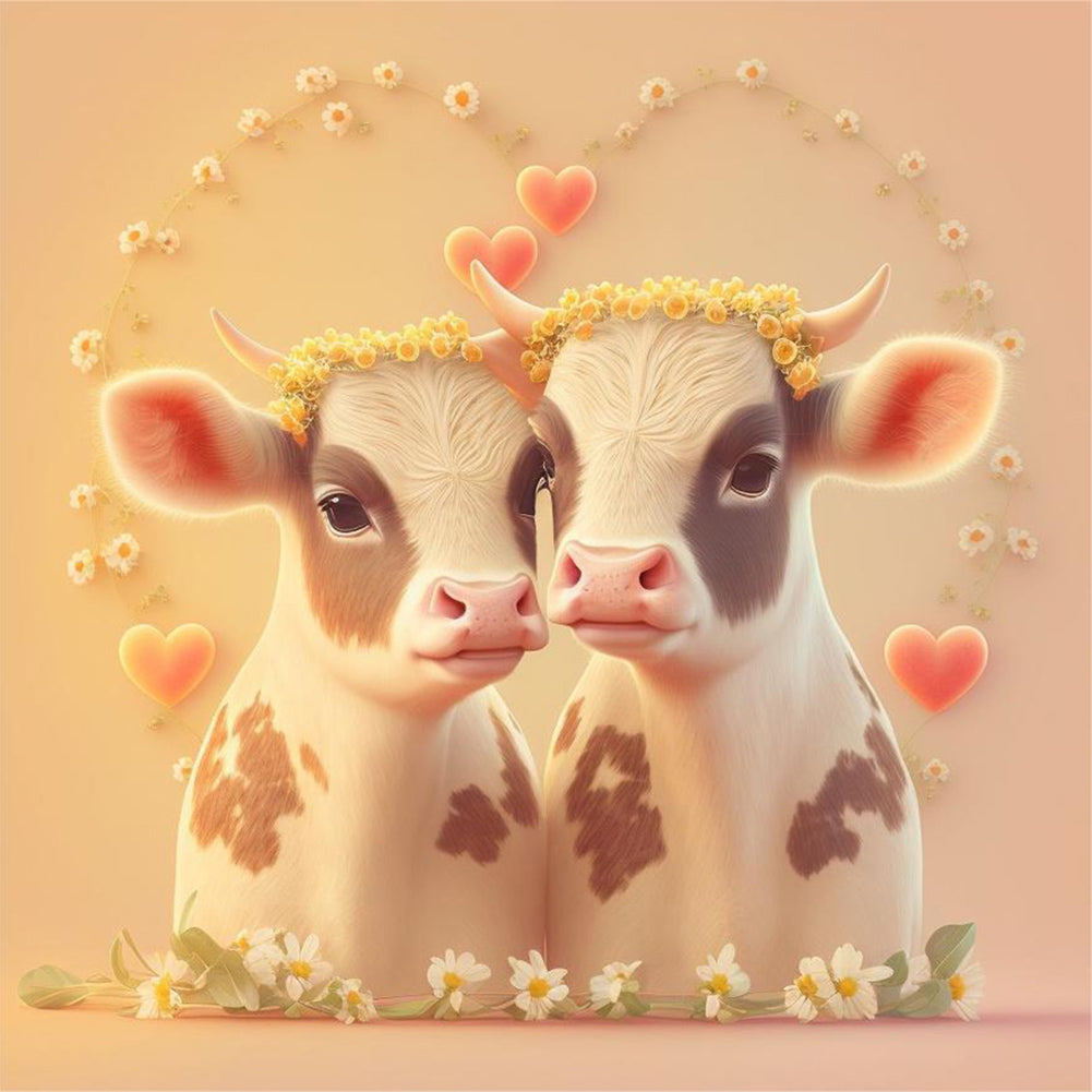 Love The Little Cow 30*30CM(Canvas) Full Round Drill Diamond Painting