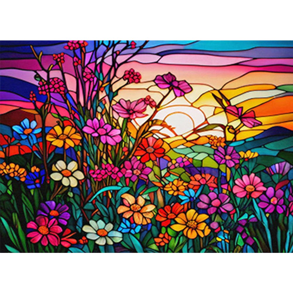 Garden Glass Painting 40*30CM(Canvas) Full Round Drill Diamond Painting