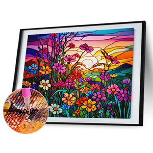 Garden Glass Painting 40*30CM(Canvas) Full Round Drill Diamond Painting