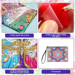 DIY Diamond Art Cosmetic Bag Flowers Single Sided PU Women Clutch (BD-09)