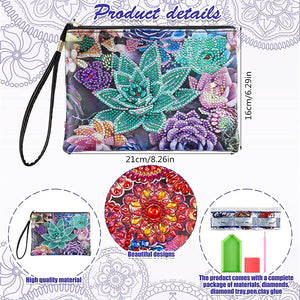 DIY Diamond Art Cosmetic Bag Flowers Single Sided PU Women Clutch (BD-10)