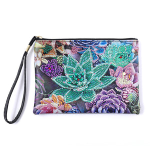 DIY Diamond Art Cosmetic Bag Flowers Single Sided PU Women Clutch (BD-10)