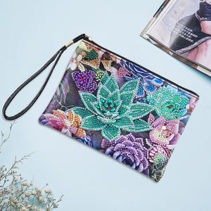 DIY Diamond Art Cosmetic Bag Flowers Single Sided PU Women Clutch (BD-10)