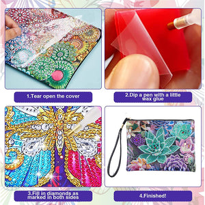 DIY Diamond Art Cosmetic Bag Flowers Single Sided PU Women Clutch (BD-10)
