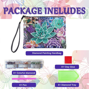 DIY Diamond Art Cosmetic Bag Flowers Single Sided PU Women Clutch (BD-10)