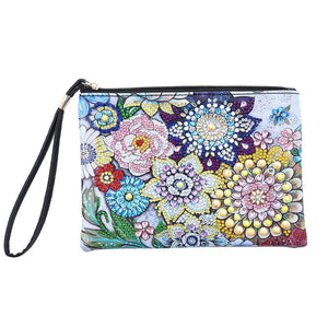 DIY Diamond Art Cosmetic Bag Flowers Single Sided PU Women Clutch (BD-11)