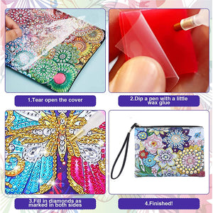 DIY Diamond Art Cosmetic Bag Flowers Single Sided PU Women Clutch (BD-11)