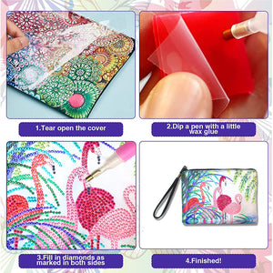 DIY Diamond Art Cosmetic Bag Flowers Single Sided PU Women Clutch (BD-15)