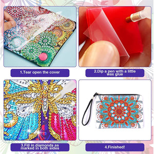 DIY Diamond Art Cosmetic Bag Flowers Single Sided PU Women Clutch (BD-17)