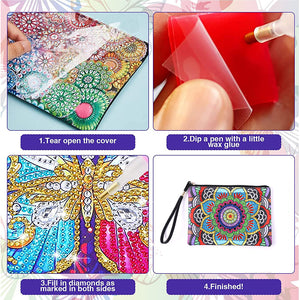 DIY Diamond Art Cosmetic Bag Flowers Single Sided PU Women Clutch (BD-19)