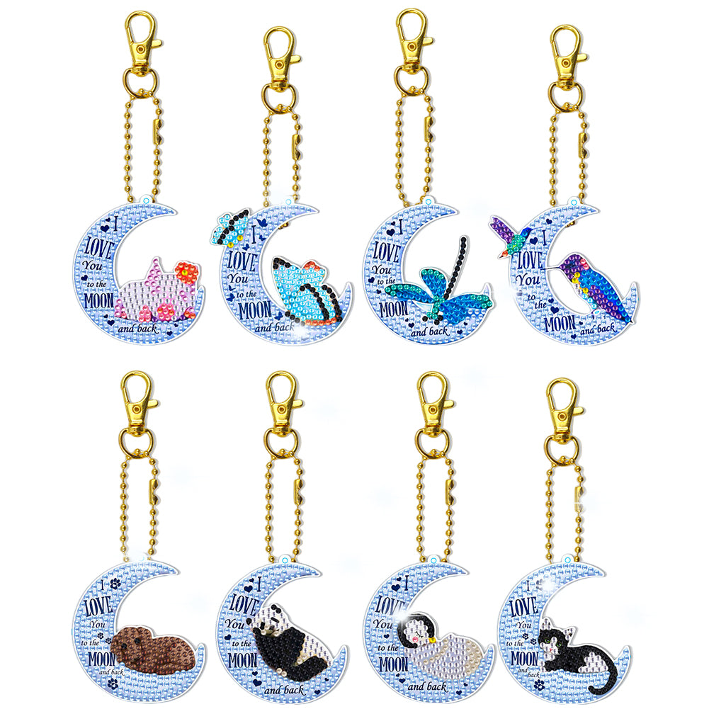 8pcs Diamond Art Keychain Special-shaped Drill 5D DIY Bag Pandant (YS201)