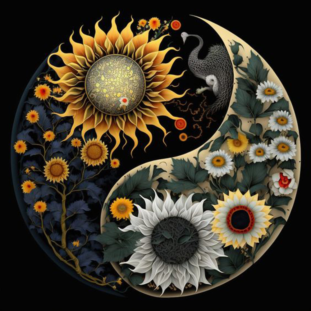 Tai Chi Yin Yang Diagram - Color Changing Sunflower 30*30CM(Canvas) Full Round Drill Diamond Painting