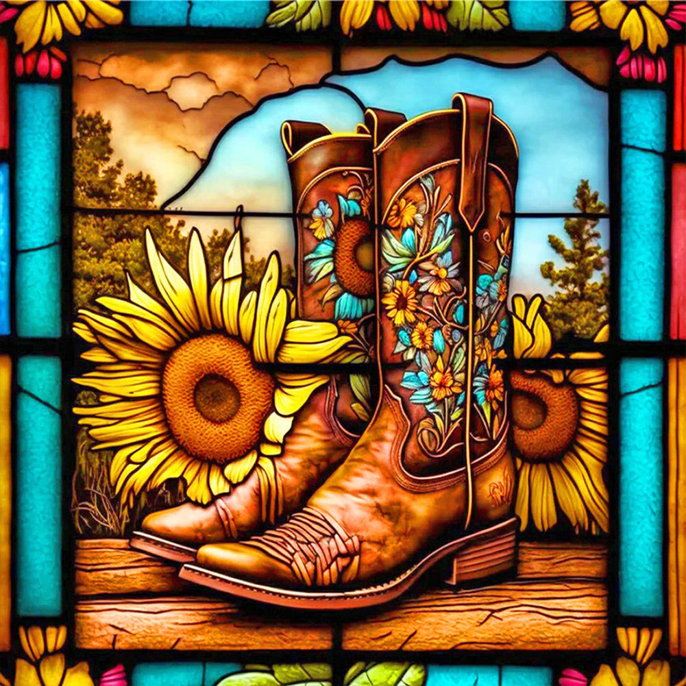 Army Boots And Sunflowers 30*30CM(Canvas) Full Round Drill Diamond Painting