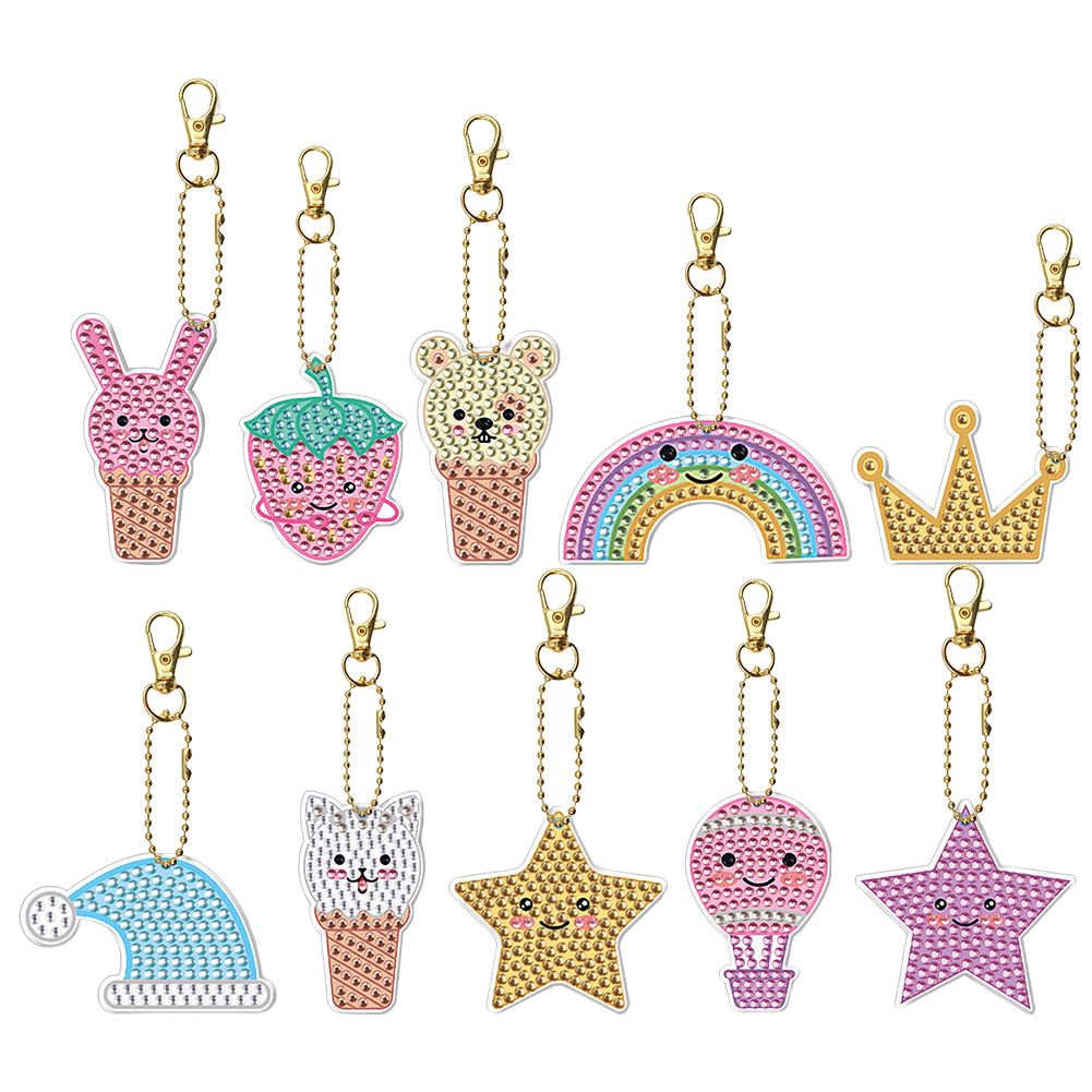 10pcs Diamond Art Key Rings Double Sided 5D DIY Bag Pandant Gifts (YS177)