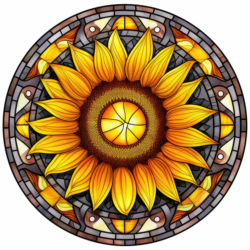 Sunflower Glass Painting 30*30CM(Canvas) Full Round Drill Diamond Painting