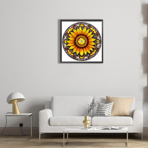 Sunflower Glass Painting 30*30CM(Canvas) Full Round Drill Diamond Painting