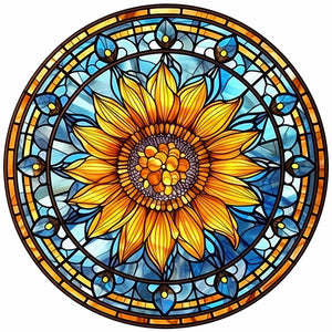 Sunflower Glass Painting 30*30CM(Canvas) Full Round Drill Diamond Painting