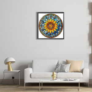 Sunflower Glass Painting 30*30CM(Canvas) Full Round Drill Diamond Painting