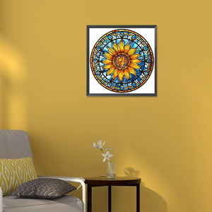 Sunflower Glass Painting 30*30CM(Canvas) Full Round Drill Diamond Painting