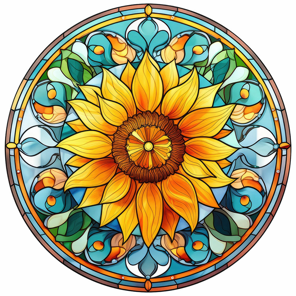 Sunflower Glass Painting 30*30CM(Canvas) Full Round Drill Diamond Painting