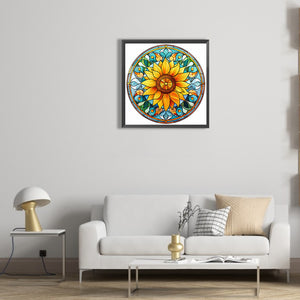 Sunflower Glass Painting 30*30CM(Canvas) Full Round Drill Diamond Painting