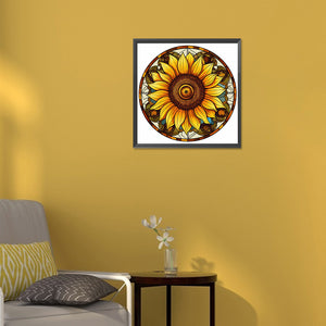 Sunflower Glass Painting 30*30CM(Canvas) Full Round Drill Diamond Painting