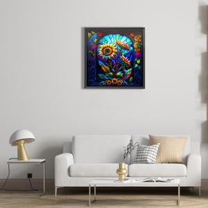 Sunflower Stained Glass 30*30CM(Canvas) Full Round Drill Diamond Painting