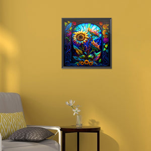 Sunflower Stained Glass 30*30CM(Canvas) Full Round Drill Diamond Painting