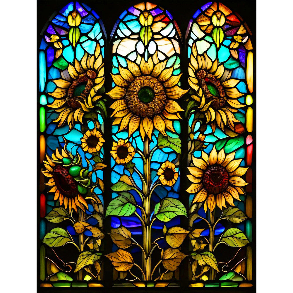 Sunflower Stained Glass 40*50CM(Canvas) Full Round Drill Diamond Painting