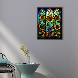 Sunflower Stained Glass 40*50CM(Canvas) Full Round Drill Diamond Painting