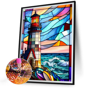 Lighthouse Glass Painting 30*40CM(Canvas) Full Round Drill Diamond Painting