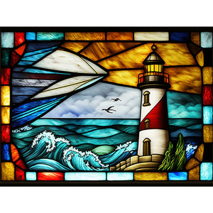 Lighthouse Glass Painting 40*30CM(Canvas) Full Round Drill Diamond Painting