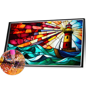 Lighthouse Glass Painting 40*30CM(Canvas) Full Round Drill Diamond Painting