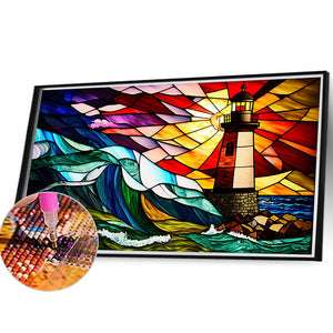 Lighthouse Glass Painting 40*30CM(Canvas) Full Round Drill Diamond Painting