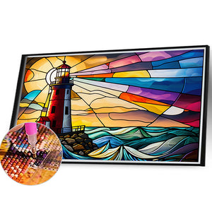 Lighthouse Glass Painting 40*30CM(Canvas) Full Round Drill Diamond Painting