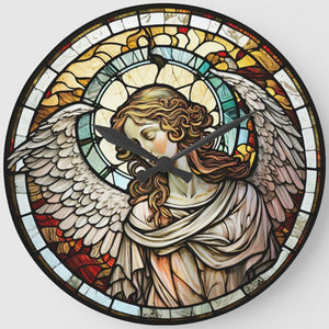 Clock Glass Painting Of Our Lady Of Angels 30*30CM(Canvas) Full Round Drill Diamond Painting