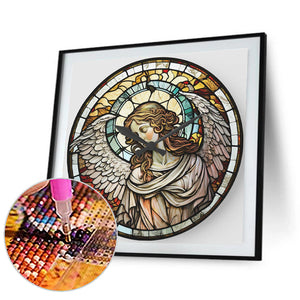 Clock Glass Painting Of Our Lady Of Angels 30*30CM(Canvas) Full Round Drill Diamond Painting