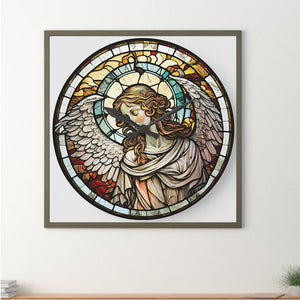 Clock Glass Painting Of Our Lady Of Angels 30*30CM(Canvas) Full Round Drill Diamond Painting