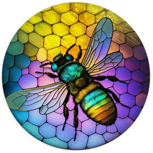 Round Plate Glass Painting Bee 30*30CM(Canvas) Full Round Drill Diamond Painting