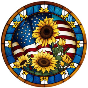 Round Plate Glass Painting Sunflower 30*30CM(Canvas) Full Round Drill Diamond Painting