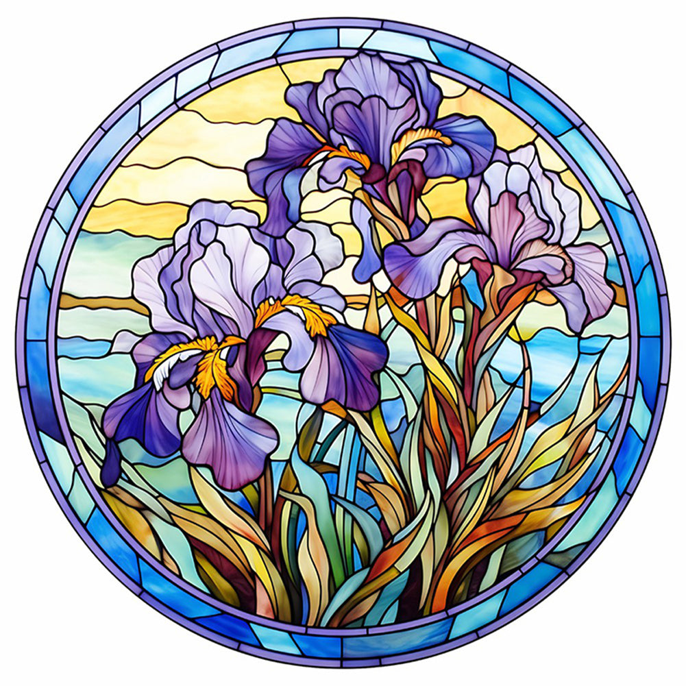 Stain Glass Iris Cross Stitch (40*40CM) 11CT 3 Stamped Cross Stitch