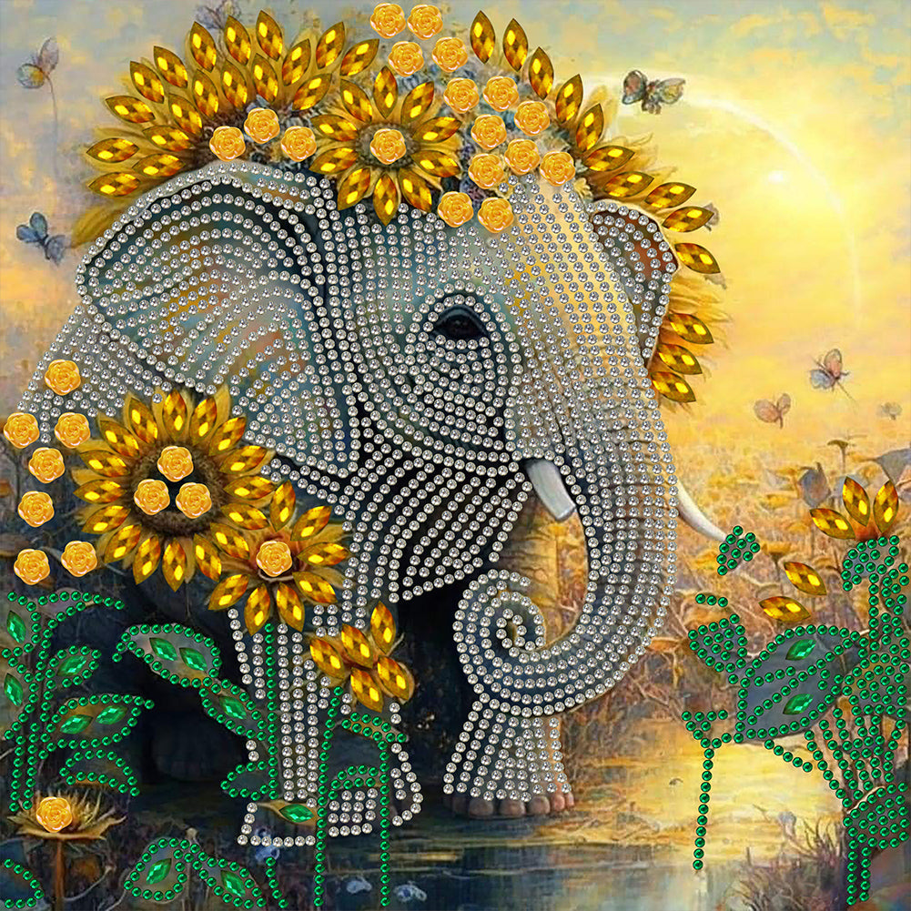 Sunflower Elephant 30*30CM(Canvas) Partial Special Shaped Drill Diamond Painting