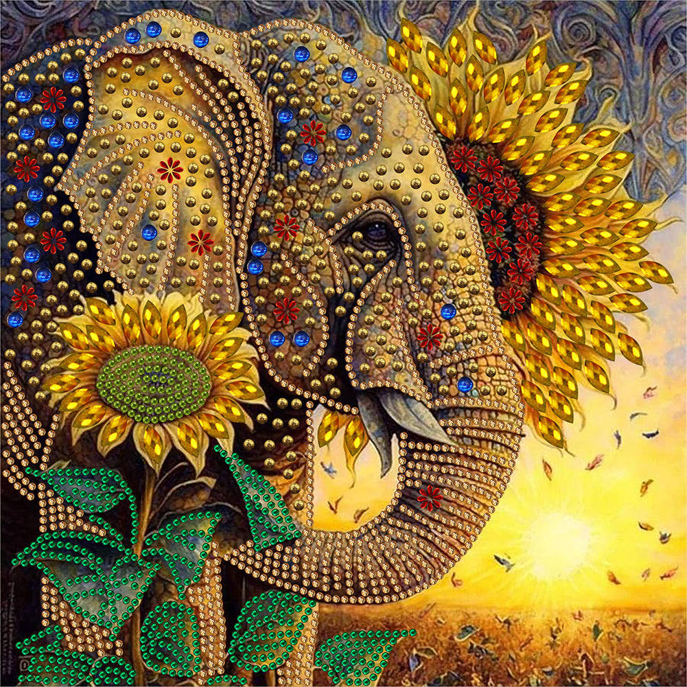 Sunflower Elephant 30*30CM(Canvas) Partial Special Shaped Drill Diamond Painting