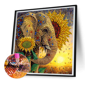 Sunflower Elephant 30*30CM(Canvas) Partial Special Shaped Drill Diamond Painting