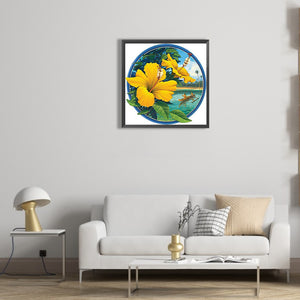 Yellow Hibiscus Flower 30*30CM(Canvas) Full Round Drill Diamond Painting